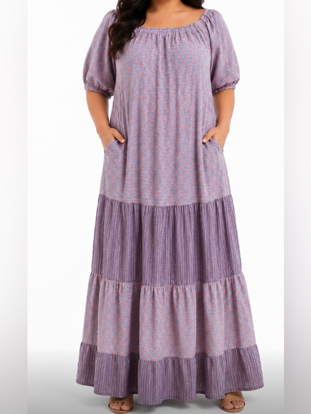 Ace & Jig Purple Tiered Maxi with Pink Floral Print